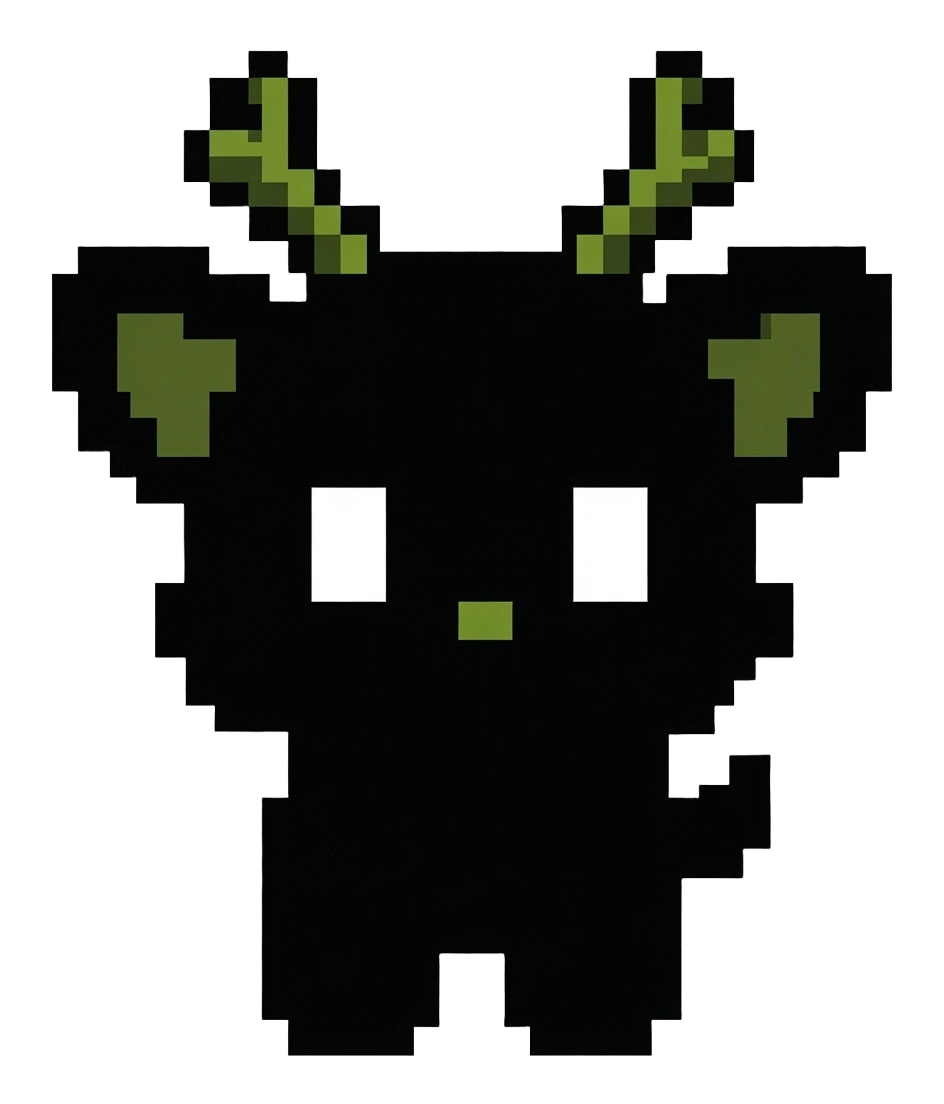 Noki, a pixel-art deer with green antlers